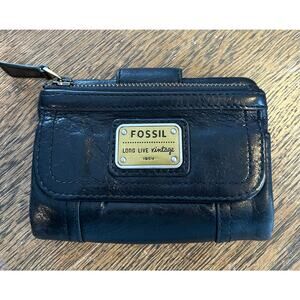 Fossil Emory Clutch Wallet Black Leather Vintage 1954 Collection